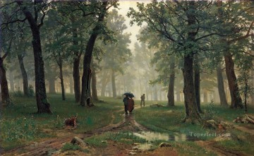 Bosque Painting - Lluvia en el bosque de robles paisaje clásico Ivan Ivanovich árboles